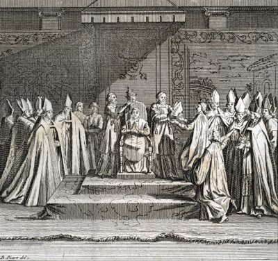 Inauguration solennelle du pontificat « Représentation de la couronnement du pape » Gravure de « Illustration des cérémonies et coutumes religieuses de tous les peuples du monde » par Bernard Picart (1723-1743) - Bernard Picart
