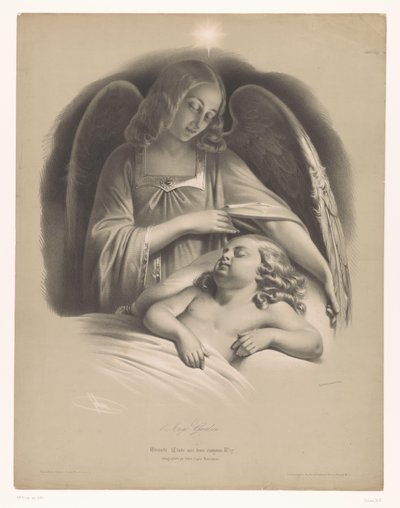 Ange gardien veillant sur un enfant endormi (Grote studies in twee soorten krijt, Grande étude aux deux crayons) - Bernard Romain Julien