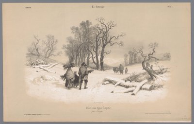 Famille ramassant du bois dans la neige - Bernard Romain Julien