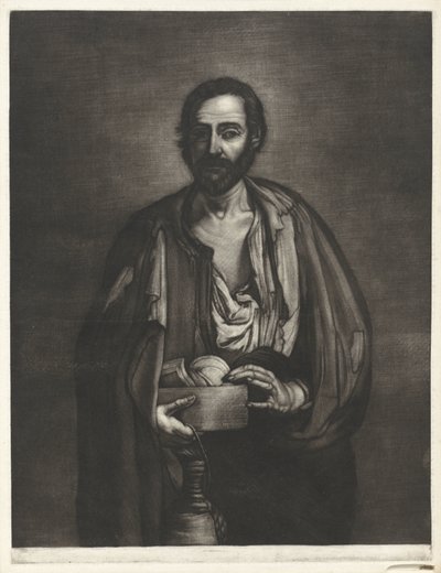 Philosophe mendiant avec bol en bois et bouteille de vin - Bernard Vaillant