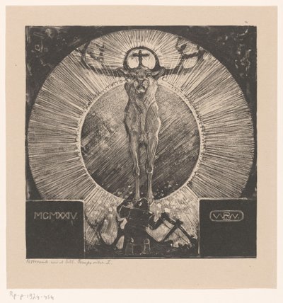 Figuur voor de verschijning van een hert (Visioen van St. Hubertus) - Bernard Willem Wierink (signed by artist)