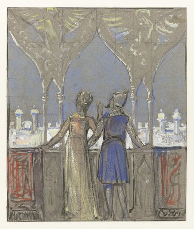 Couple regardant une ville orientale - Bernard Willem Wierink (signed by artist)