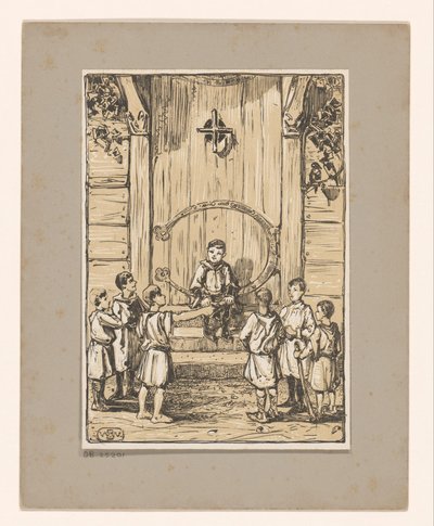 Garçons devant une porte en bois - Bernard Willem Wierink