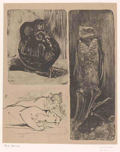Vase, lionnes et un vautour - Bernard Willem Wierink