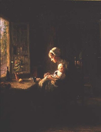 Mère et enfant dans un intérieur près d