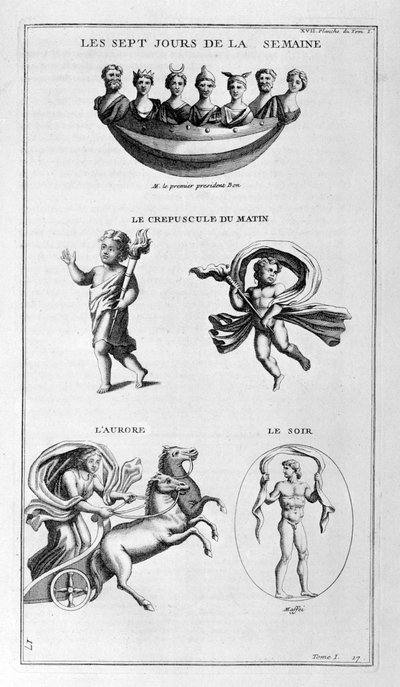 Les sept jours de la semaine. Crépuscule, matin, aube, le soir, 1757 - Bernard de Montfaucon