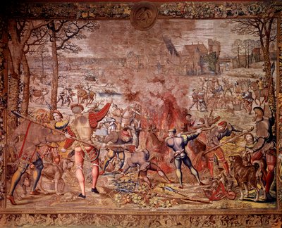 Les chasses de Maximilien appelées « Belles chasses de Guise » : le mois de janvier, Verseau, chasse au sanglier, flambée, curée - Tapisserie réalisée dans les ateliers flamands par Bernard van Orley - Bernard van (after) Orley