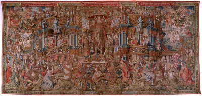 Tapisserie flamande. Série Les Honneurs. La Renommée (La Fama). Troisième tapisserie de la série. Modèle Cartonnistes du cercle de Bernard van Orley et Jan Gossaert (Mabuse). Manufacture Pieter van Aelst, Bruxelles. Vers 1550. Tissu Or, argent, soie et lai - Bernard van Orley
