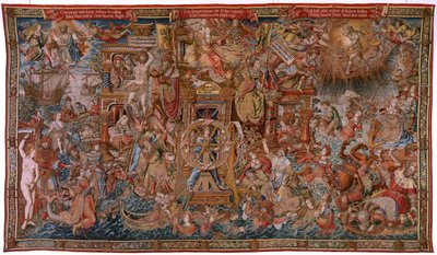 Tapisserie flamande. Série Les Honneurs. La Fortune, Le chemin des Honneurs. Cinquième tapisserie de la série. Modèle Dessinateurs du cercle de Bernard van Orley et Jan Gossaert de Mabuse. Manufacture Pieter van Aelst, Bruxelles. - Bernard van Orley