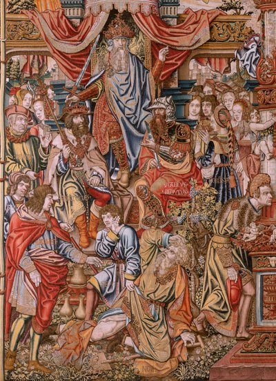 Tapisserie flamande. Série Les Honneurs. Noblesse. Quatrième tapisserie de la série. Modèle Cercle de Bernard van Orley et Jan Gossaert (Mabuse). Manufacture Pieter van Aelst, Bruxelles. Vers 1550. Tissu Or, argent, soie et laine. - Bernard van Orley