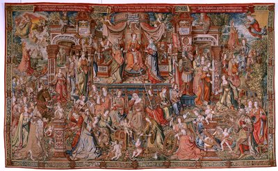 Tapisserie flamande. Série Les Honneurs; Prudence. Septième tapisserie de la série. Modèle Cartonistes du cercle de Bernard van Orley et Jan Gossaert (Mabuse). Manufacture Pieter van Aelst, Bruxelles. Vers 1550. Tissu Or, argent, soie et laine. - Bernard van Orley