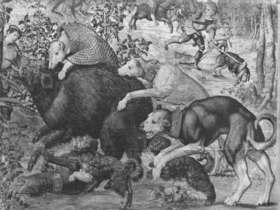 Les Chasses de Maximilien, Capricorne, La Chasse au Sanglier (détail) - Bernard van Orley