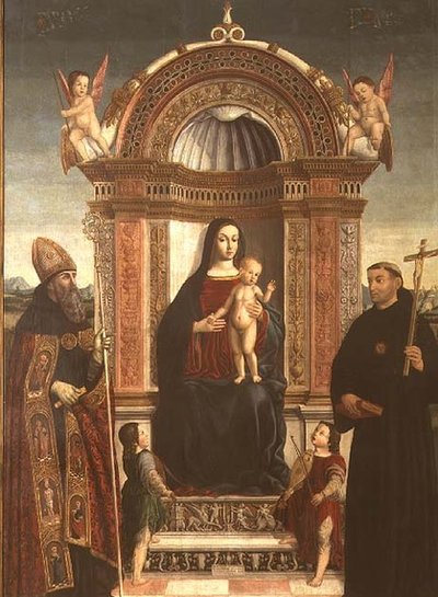 Madone et enfant avec Saint Nicolas de Tolentino et Saint Augustin - Bernardino Loschi