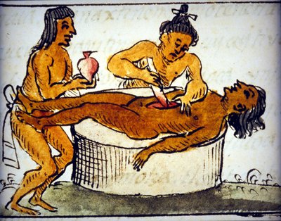 Sacrifice humain : sacrifice rituel chez les Aztèques. D