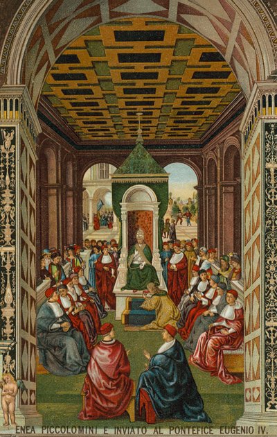 Enea Piccolomini devant le pape Eugène IV - Bernardino di Betto (after) Pinturicchio
