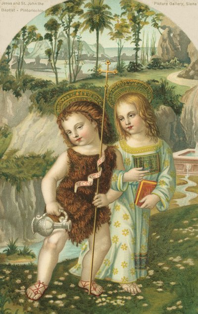 Jésus-Christ et Saint Jean-Baptiste (chromolithographie) - Bernardino di Betto (after) Pinturicchio