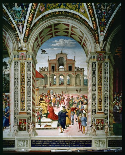 Énée Silvius Piccolomini (1405-64) couronné poète lauréat par Frédéric III (1415-93) en 1442 - Bernardino di Betto Pinturicchio