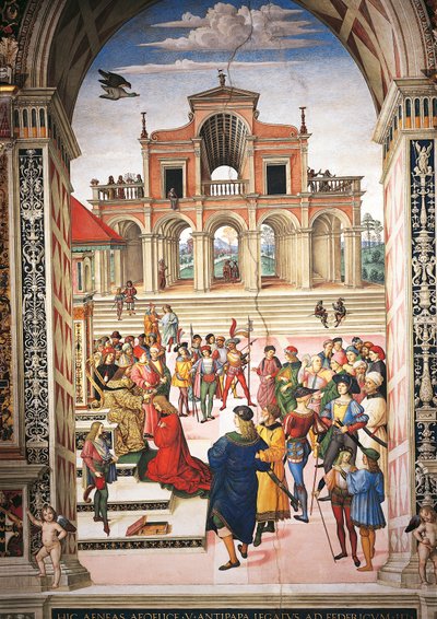 Italie, Sienne, Cathédrale, Bibliothèque Piccolomini, Enea Silvio Piccolomini couronné poète par l