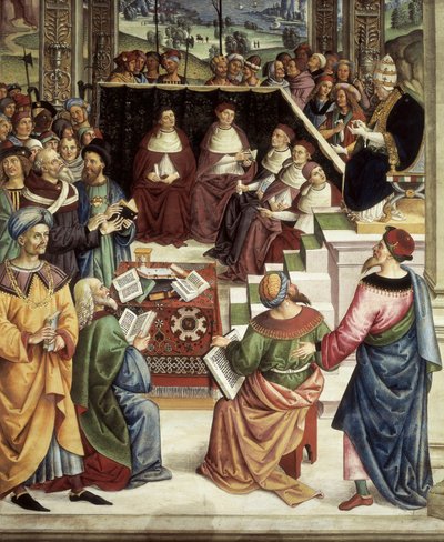 Pie II convoqué à Mantoue pour une diète organisée pour planifier une croisade contre les Turcs, détail des Histoires de Pie II - Bernardino di Betto Pinturicchio