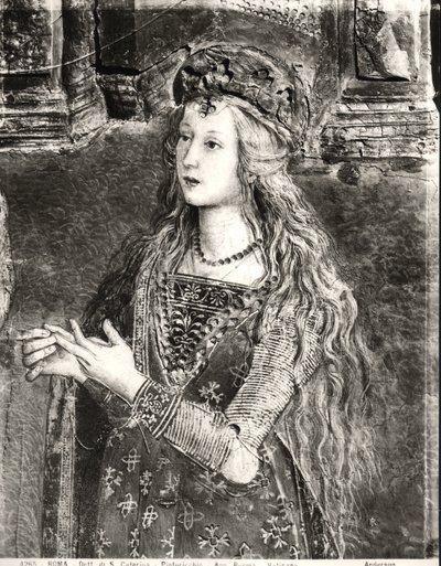 Sainte Catherine, peut-être un portrait de Lucrezia Borgia (1480-1519) du cycle des Vies des Saints, Sala dei Santi, 1492-94 - Bernardino di Betto Pinturicchio