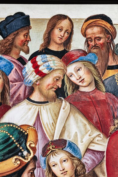 Bibliothèque Piccolomini, mur nord-est : Énée Sylvius prononce un discours devant le roi Jacques Ier d