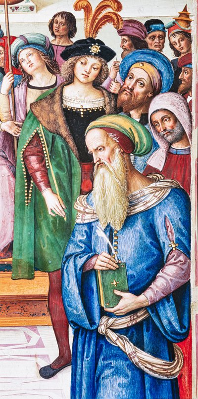 Bibliothèque Piccolomini, mur nord-est : « Énée Sylvius prononce une oraison devant le roi Jacques Ier d