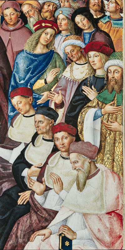 Bibliothèque Piccolomini, mur sud-est : « Énée Sylvius reçoit le chapeau de cardinal du pape Calixte III, 17 décembre » - Bernardino di Betto Pinturicchio