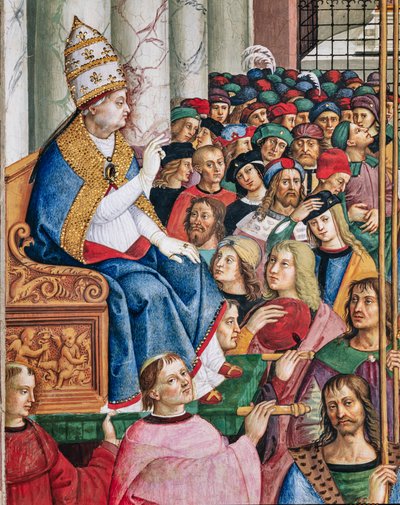 Bibliothèque Piccolomini, mur sud-ouest : "Énée Sylvius, élu pape sous le nom de Pie II, entre à Saint-Pierre, 3 septembre" - Bernardino di Betto Pinturicchio