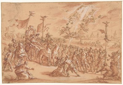 Un évêque saint agenouillé à côté du cortège d