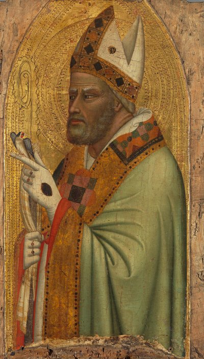 Heiliger Bischof mit einem Stieglitz - Bernardo Daddi