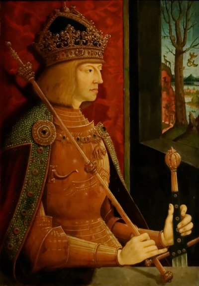 Empereur Maximilien I 1459-1519, avec couronne, sceptre et épée, vers 1500 - Bernhard Strigel