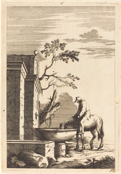 Cheval et cavalier à une fontaine - Bernhard Zaech after Jonas Umbach