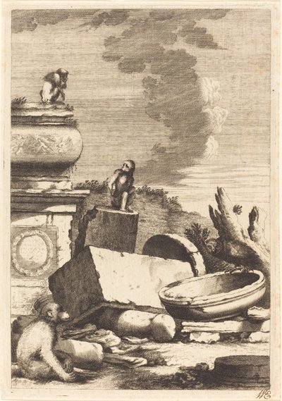 Ruines avec Singes et une Chouette - Bernhard Zaech after Jonas Umbach
