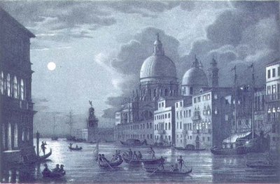 Scène nocturne du Grand Canal et Santa Maria della Salute, Venise, gravée par Brizeghel - Berselli (after)