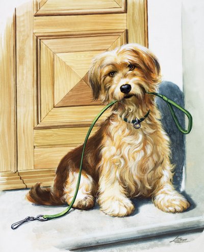 Chien tenant une laisse dans sa gueule (gouache sur papier) - Bert Illoss
