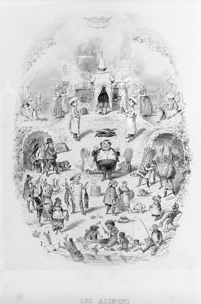 Alimentation : cuisine et différentes façons de préparer les aliments dans Brillat-Savarin illustré par Bertall. Paris 1840. - Bertall