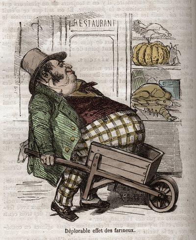 Obeite - Des Gourmands - effet déplorable des farineux - gravure dans « La Physiologie du goût » de Jean Anthelme Brillat-Savarin - Bertall