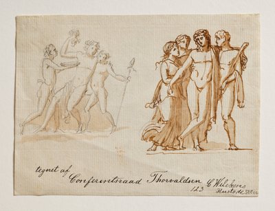 Bacchus et deux faunes. Bacchus, Hercule et deux femmes - Bertel Thorvaldsen