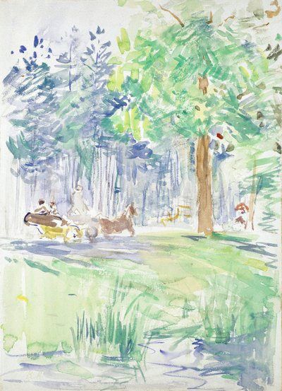 Cheval et calèche sur une route forestière - Berthe Morisot