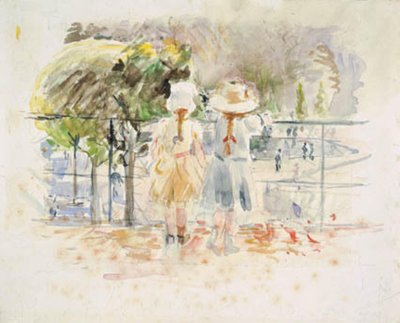 Deux petites filles à une balustrade au bord du lac dans le Jardin des Tuileries, Paris - Berthe Morisot