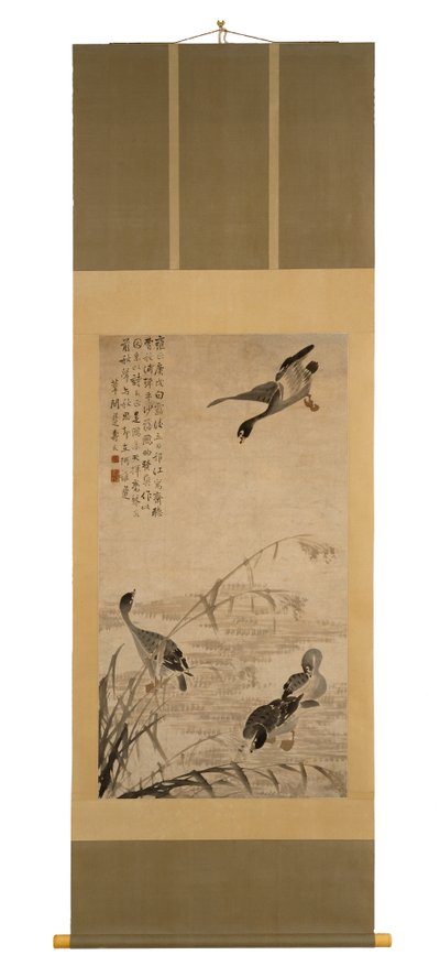 Oies descendant sur un banc de sable, 1730 - Bian Shoumin