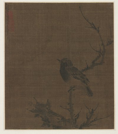 Oiseau endormi sur une branche de prunus, 1400s - Bian Wenjin