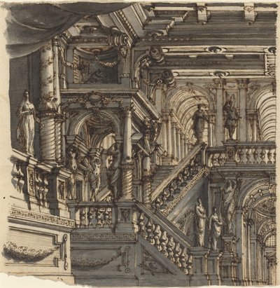 Un escalier élaboré dans un palais - Bibiena