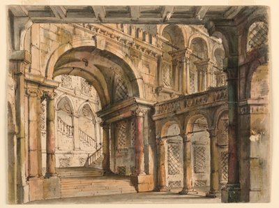 Décor de scène, cours et escaliers du palais - Bibiena Family, 1657