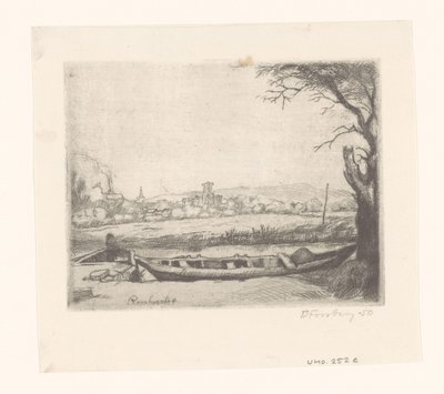 Canal avec un grand bateau et un pont - Birger John Forsberg