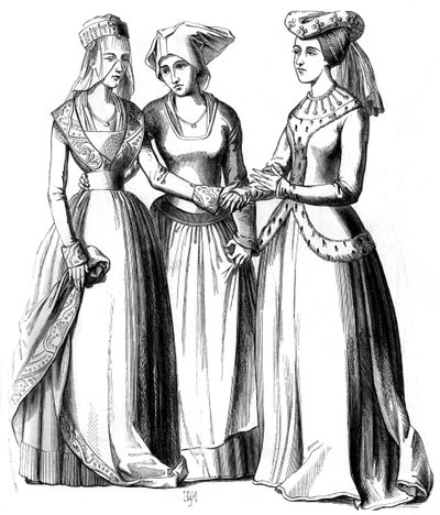 Une bourgeoise, une paysanne et une noble femme, 14ème siècle 1849 - Bisson and Cottard