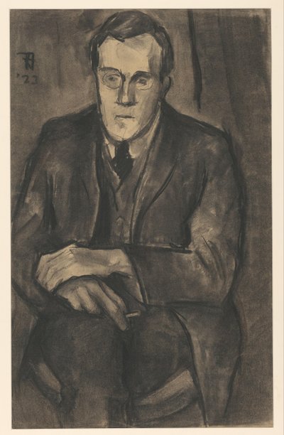 Portrait de J.W. Bijl, assis avec les mains sur les genoux - Bob Hanf (signed by artist)