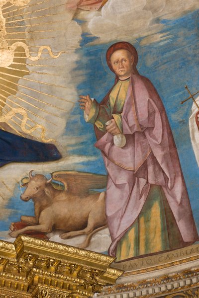 Abside, Catino Abside, Boccaccio Boccaccino, Pantocrator parmi les Saints Marcellin, Imerio, Omobono, Pierre Exorciste, (détail) Saint Omobono - Boccaccio Boccaccino