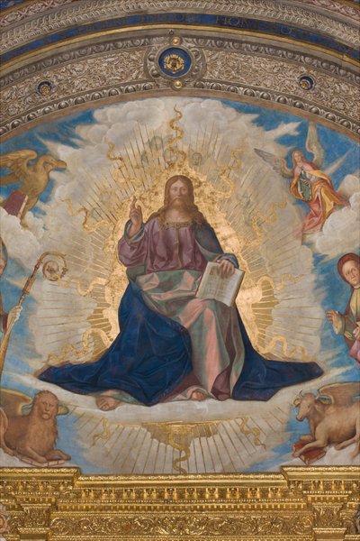 Abside, Catino Abside, Boccaccio Boccaccino, Pantocrator parmi les Saints Marcellin, Imerio, Omobono, Pierre Exorciste, (détail) Pantocrator - Boccaccio Boccaccino