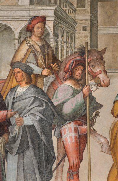 Nef centrale, Première travée nord, Rencontre de Saint Joachim et Sainte Anne à la Porta Aurea, Boccaccio Boccaccino 1514-15, (détail) - Boccaccio Boccaccino